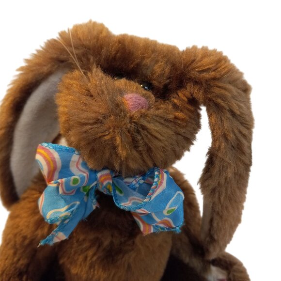 Ty Attic Treasures Bunny Brown Jointed Plush Rose Blue Bow Stuffed Rabbit NEW - Picture 2 of 11